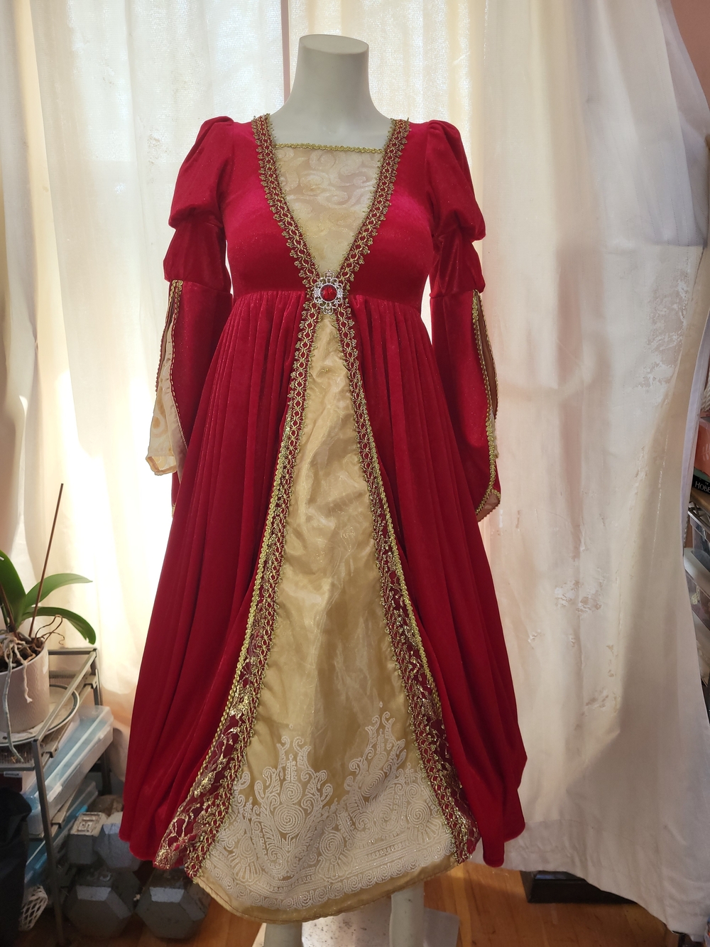 Red and Gold Medieval-Inspired Women's Dress